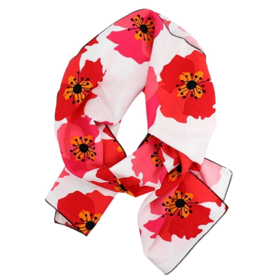 Rayon Scarf in Red and Orange Poppies