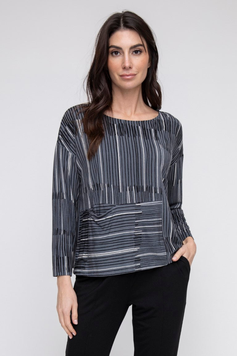 City Stripe Mixed Pullover in Charcoal