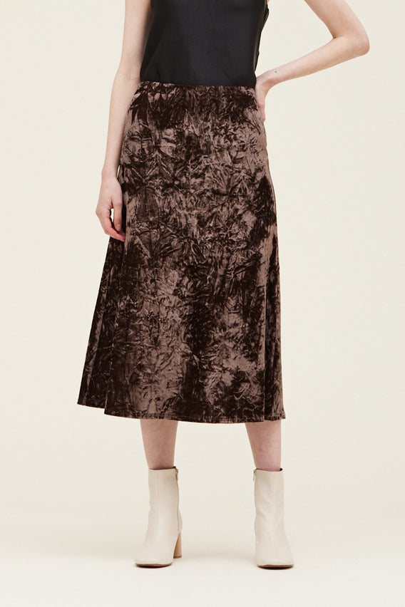 Crushed Velvet Slip Skirt in Bark