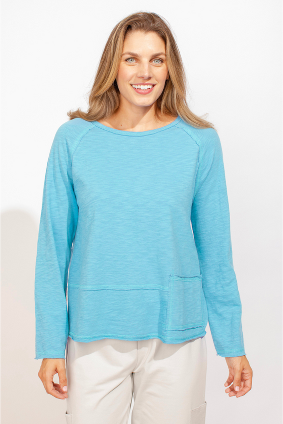 Cotton Slub Pocket Pullover in Maui Blue
