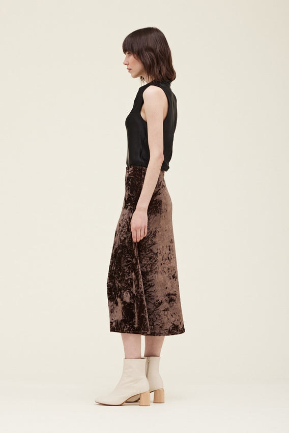 Crushed Velvet Slip Skirt in Bark