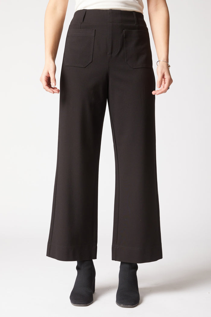 Luxe Ponte Crop Wide Leg Pant in Black