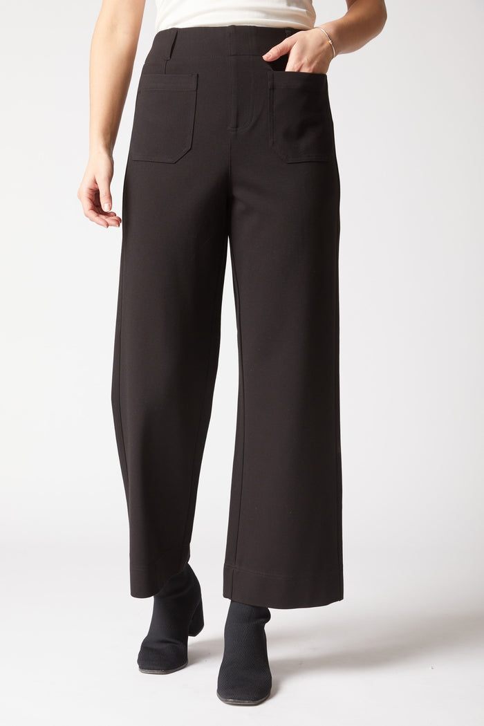 Luxe Ponte Crop Wide Leg Pant in Black