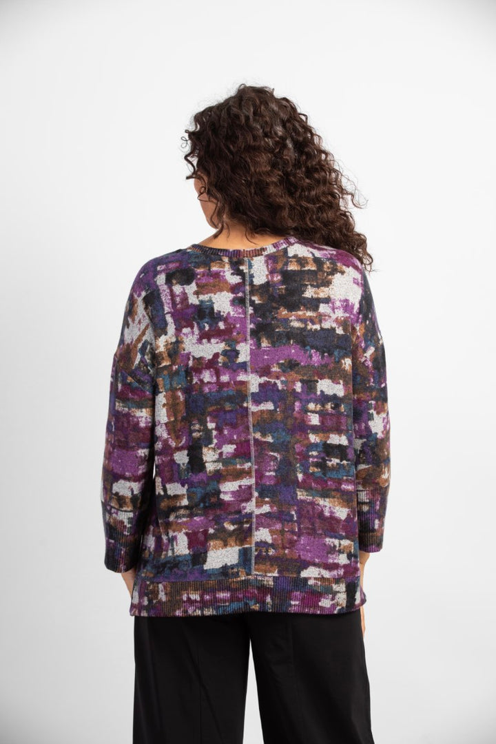Soft Fleece Rib Trim Crew Top in Damson Purple