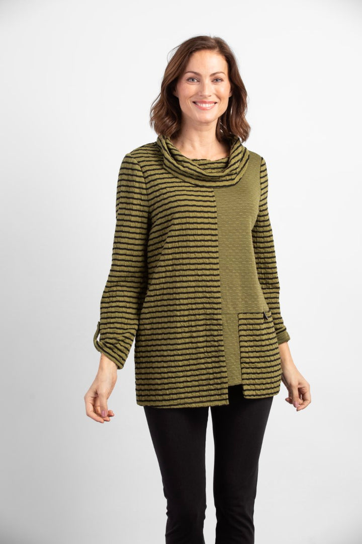 Double Face Stripe Pocket Tunic in Peat Moss Green