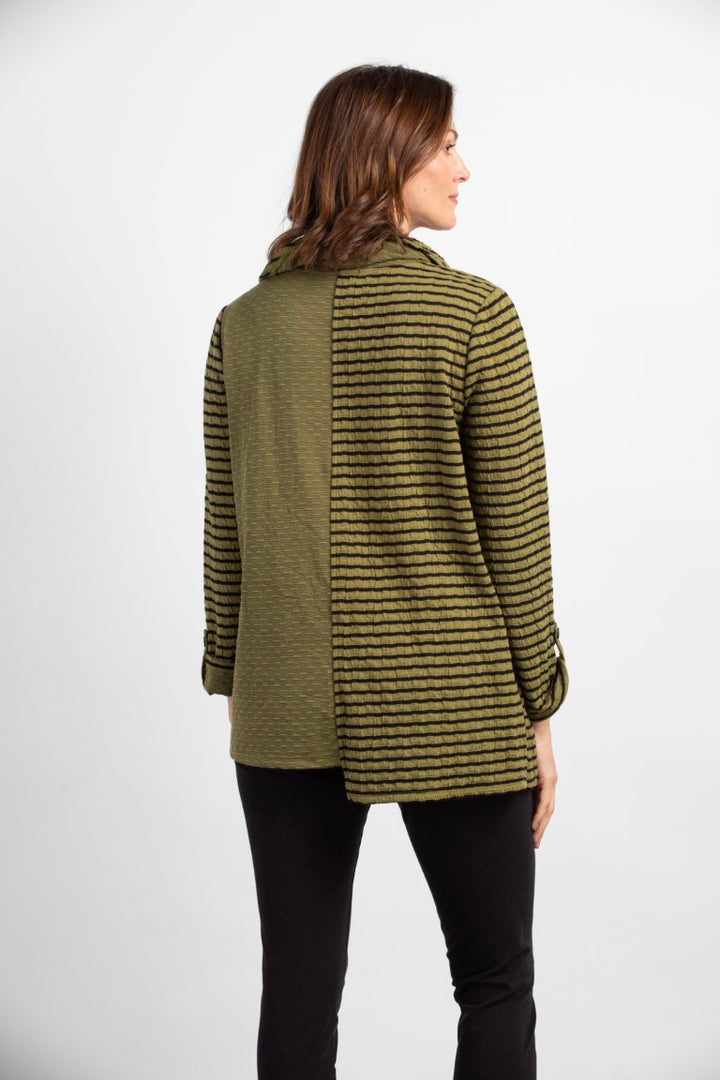 Double Face Stripe Pocket Tunic in Peat Moss Green