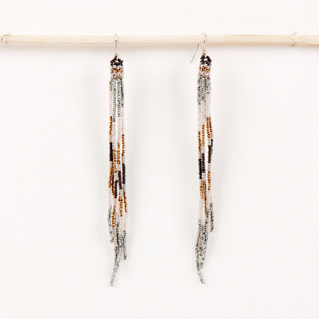 Beaded Fringe Duster Earrings in Smoke