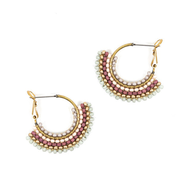 Handmade Beaded Skirt Hoop Earrings in Eucalyptus Bark