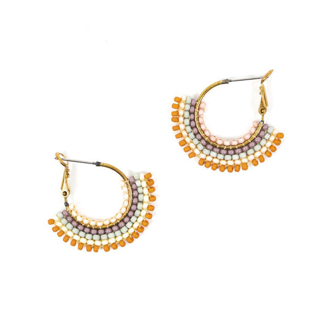 Handmade Beaded Skirt Hoop Earrings in Honey Dew