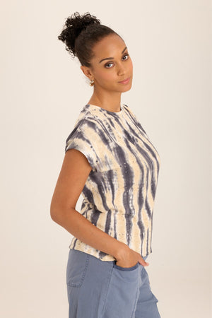Arwen Soft Jersey Mock Neck Tee  in Flecked Wash