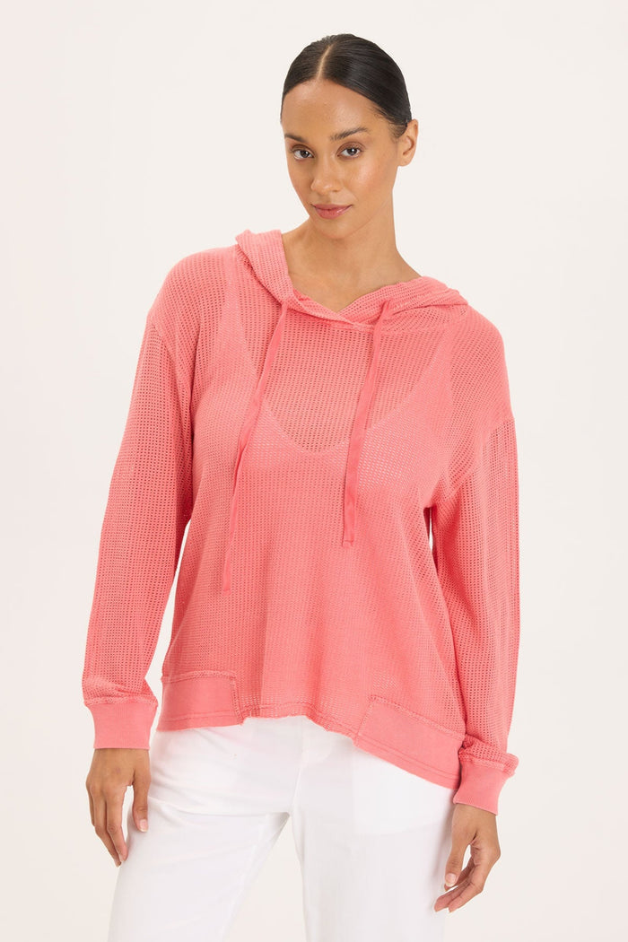 Mesh Sidel Hoodie in Pink