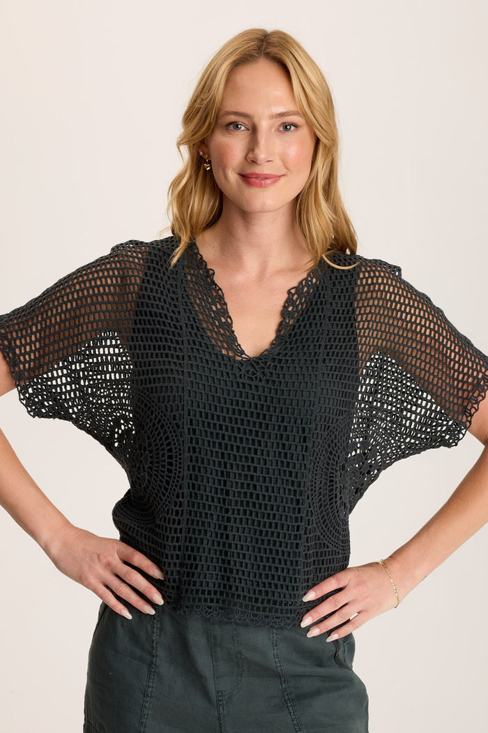 Centre Crochet Layered Top in Silken Pine Pigment