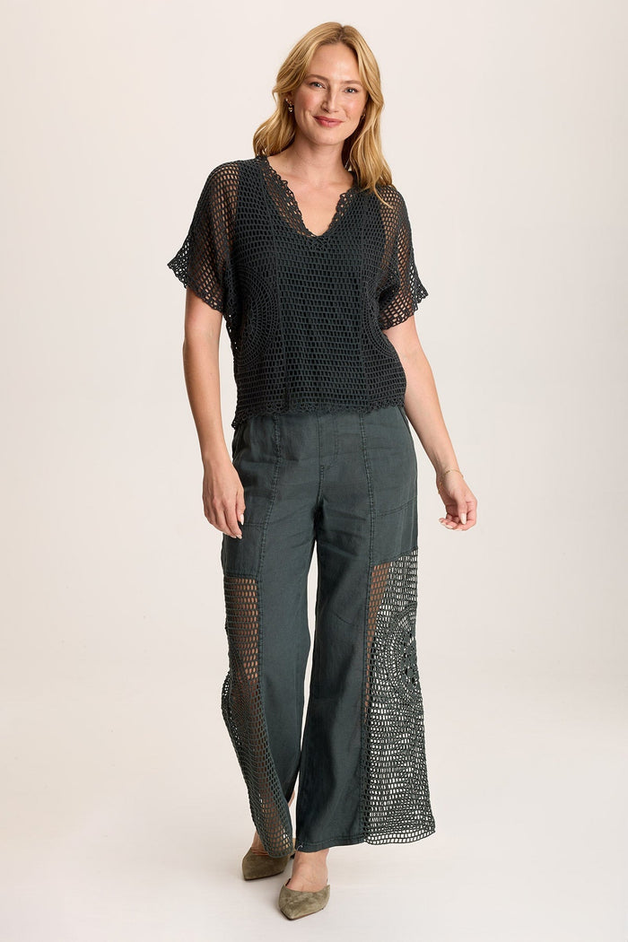 Centre Crochet Layered Top in Silken Pine Pigment