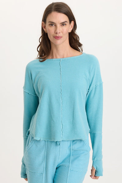 Annika Long Sleeve Boat Neck Top in Mermaid Tail