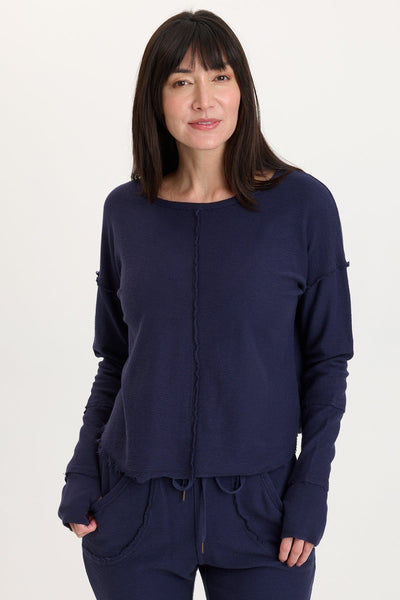 Annika Long Sleeve Boat Neck Top in Navy