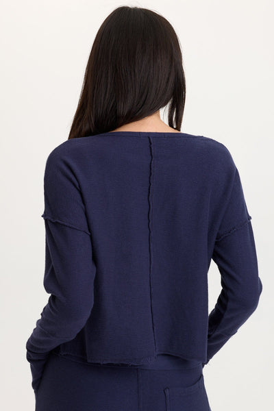 Annika Long Sleeve Boat Neck Top in Navy