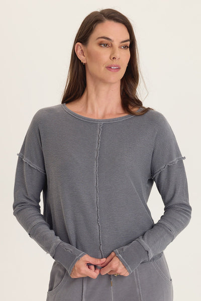 Annika Long Sleeve Boat Neck Top  in Nebulous Pigment