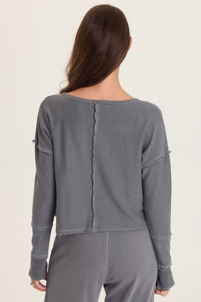 Annika Long Sleeve Boat Neck Top  in Nebulous Pigment