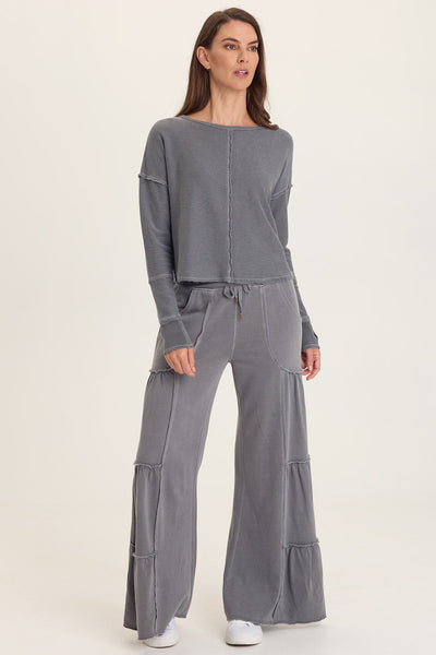 Annika Long Sleeve Boat Neck Top  in Nebulous Pigment