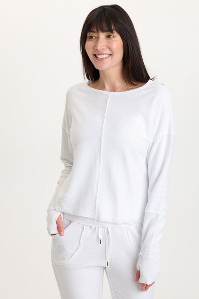 Annika Long Sleeve Boat Neck Top in White