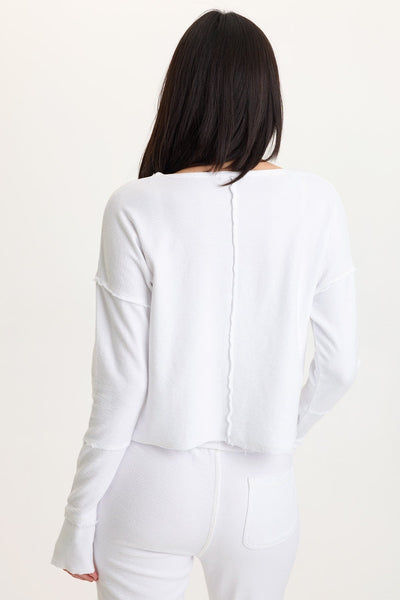 Annika Long Sleeve Boat Neck Top in White