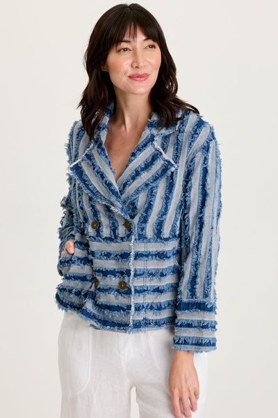 Mavie Shredded Denim Jacket in Indigo