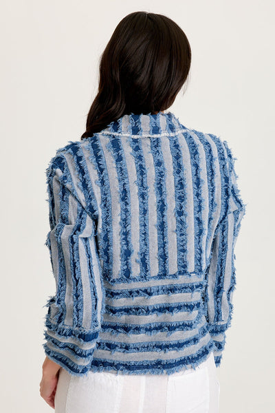 Mavie Shredded Denim Jacket in Indigo