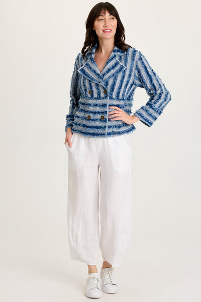 Mavie Shredded Denim Jacket in Indigo