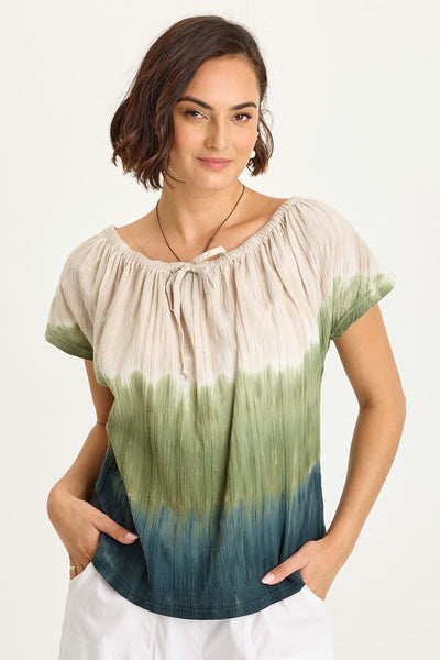 Selda Textured Gauze Cinched Top in Tricolor Ombre Hawthorn