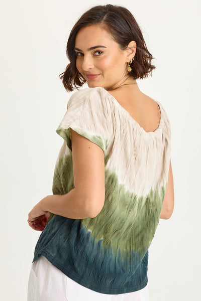 Selda Textured Gauze Cinched Top in Tricolor Ombre Hawthorn