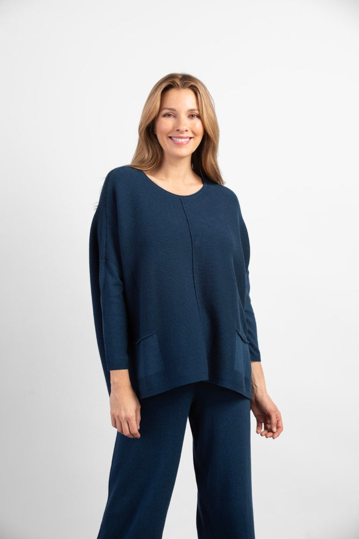 Fireside Knit Pocket Sweater in Baltic Blue
