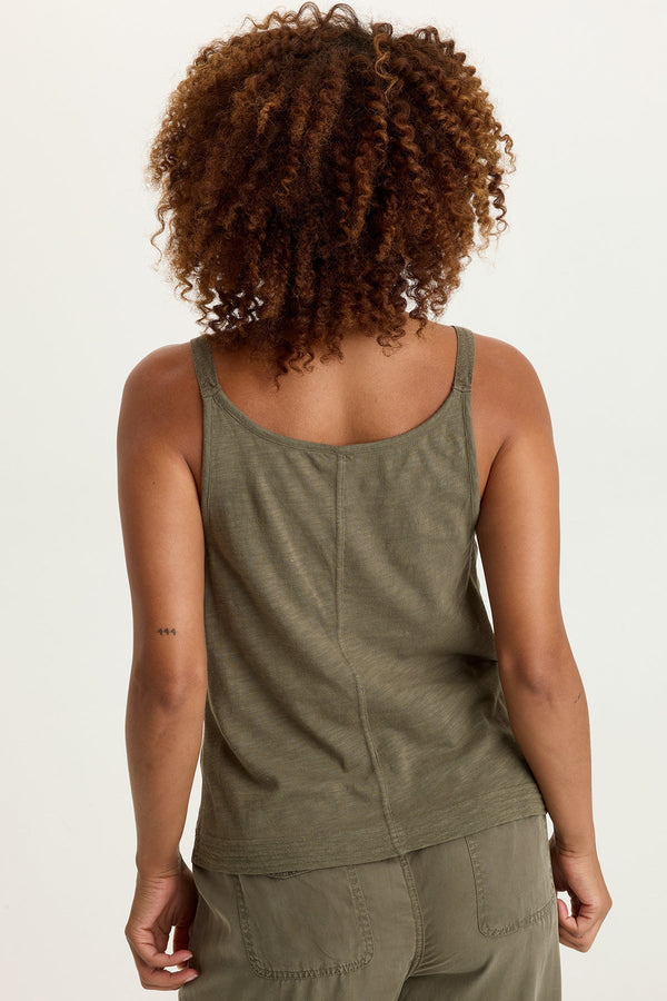Faizon Twill Buckle Straps Tank in English Moss