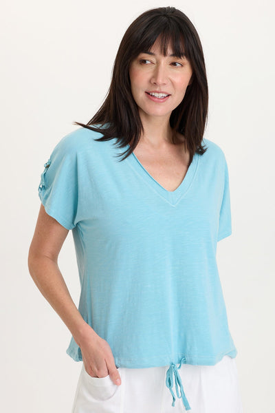 Knit Bower Cinchable Hem Top in Mermaid Tail