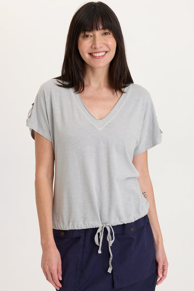 Knit Bower Cinchable Hem Top in Soft Pebble Pigment