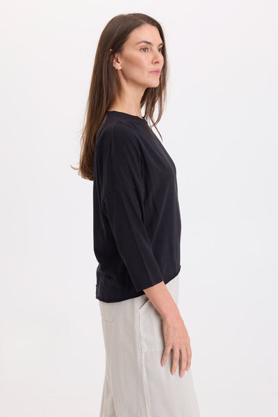 Olivero Pleated Shoulder Top in Black