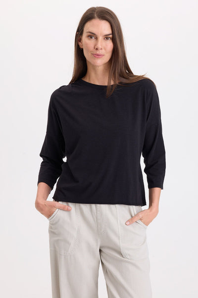 Olivero Pleated Shoulder Top in Black