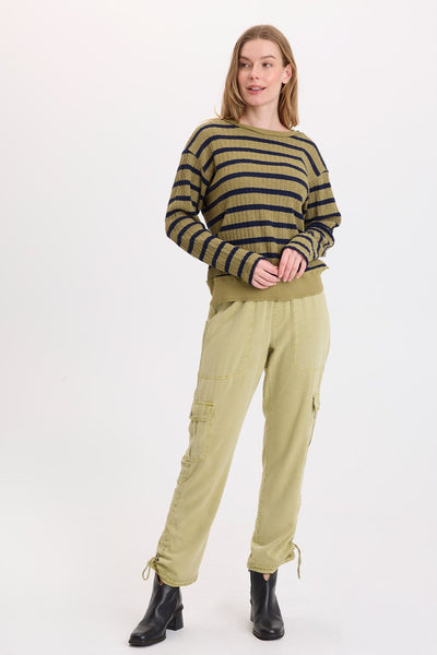 Goldie Stripe Open Crew Top in Artichoke Pigment