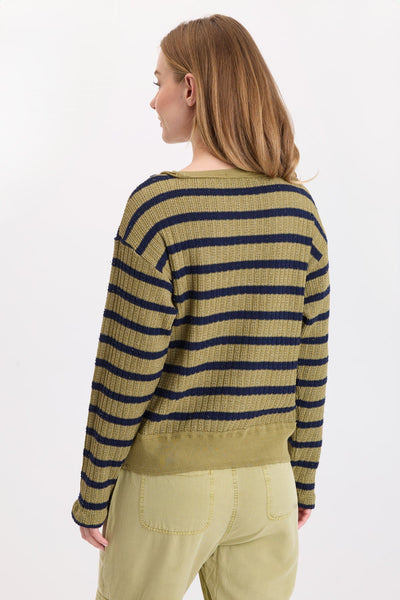 Goldie Stripe Open Crew Top in Artichoke Pigment