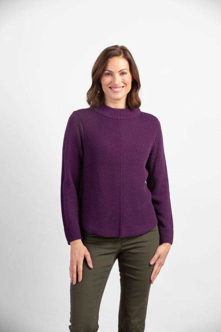 Autumn Breeze Chevron Rib Knit Pullover in Damson Purple