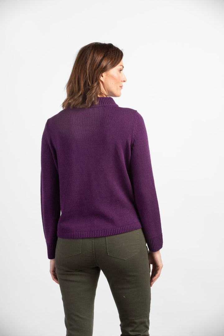 Autumn Breeze Chevron Rib Knit Pullover in Damson Purple