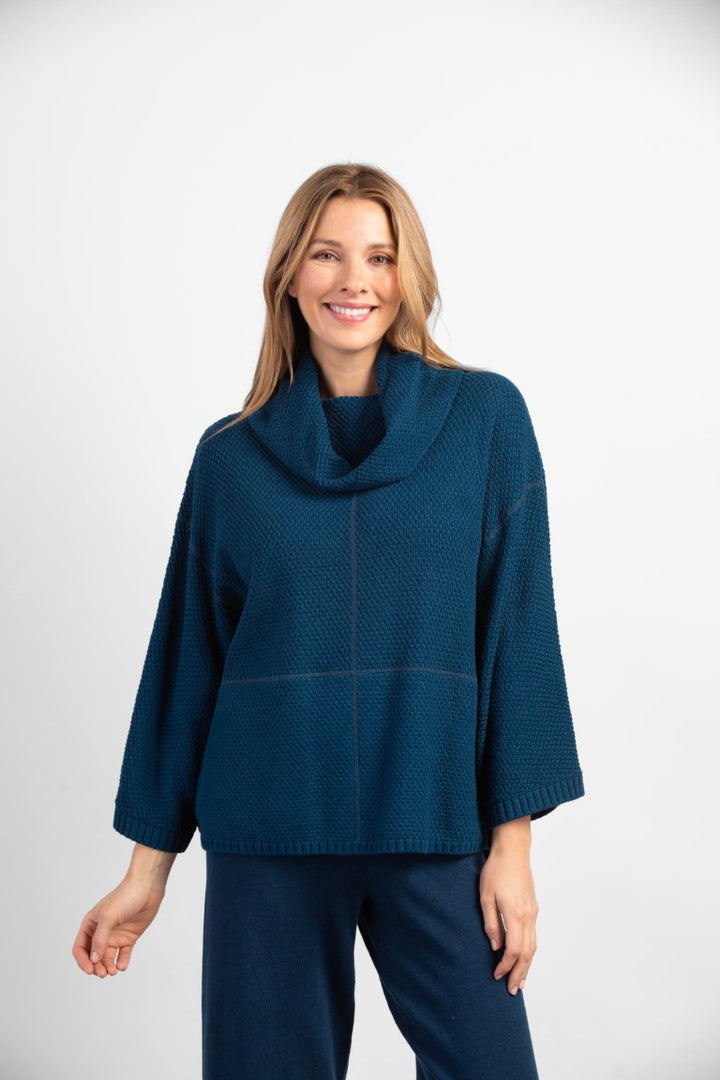 Autumn Breeze Cowl Poncho in Baltic Blue