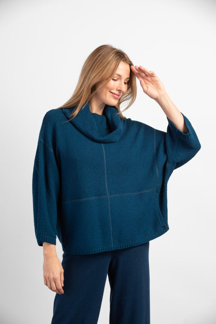 Autumn Breeze Cowl Poncho in Baltic Blue