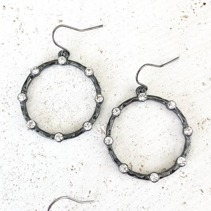 Edgy Crystal Hoop Earring in Black