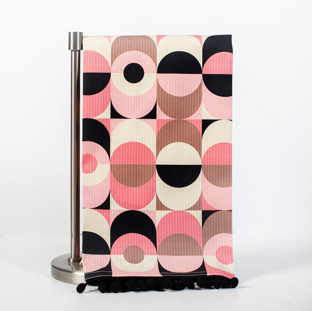 Circle in Ovals Pink Tea Towel