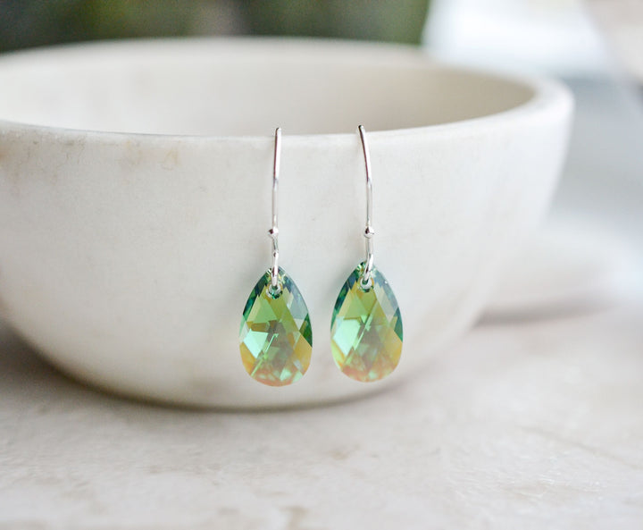 Crystal Briolette Earrings - Erinite Shimmer