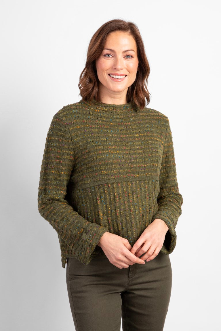 Boucle Funnel Neck Pullover in Forest