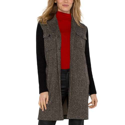 Coatigan With Sweater Sleeves Jacket in Black Tan