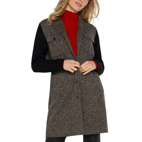 Coatigan With Sweater Sleeves Jacket in Black Tan