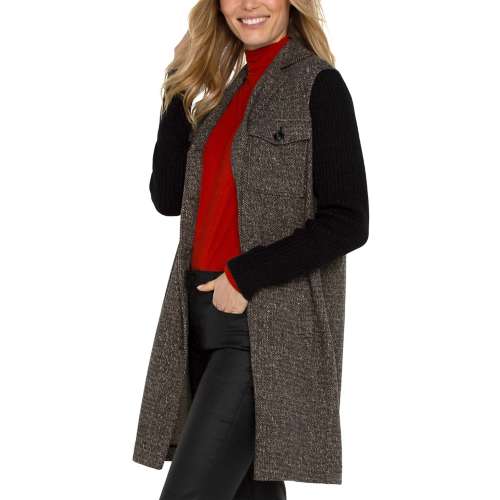 Coatigan With Sweater Sleeves Jacket in Black Tan