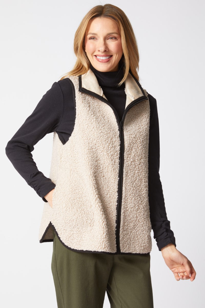 Reversible Faux Suede Allie Sherpa Vest in Dove